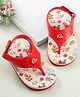 Babyoye Flip Flops with Velcro Closure & Leaves Print - Red