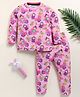 Little Marine Kint Cotton Full Sleeves Princess Cartoon Floral Printed Night Suit - Pink