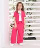 Ministitch Cotton Spandex Half Sleeves Floral & Text Embroidered Top With Coordinating Waffle Jacket & Solid Pant Set - Pink
