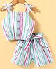 Dew Drops Cotton Kint Singlet Striped Top and Shorts Co-Ord Set - Pink & Light Blue