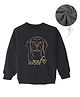 KAVEE Fleece Knit Full Sleeves Dog Printed Sweatshirt - Black
