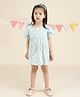 Polka Tots Cotton Half Sleeves Swan Printed Dress With Headband - Green