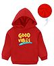 KAVEE Fleece Full Sleeves Typography Printed Hooded Sweatshirt - Red
