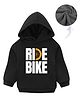 KAVEE Fleece Full Sleeves Ride Bike Text Printed Hooded Sweatshirt - Black