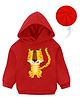 KAVEE Fleece Full Sleeves Tiger Printed Hooded Sweatshirt - Red