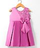 Twetoons Satin Woven Sleeveless Pleated Party Dress with Floral Embroidery & Bow Applique - Dark Pink