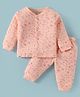 Ollypop Knit Full Sleeves Winter Wear Night Suit with Leaves Print - Peach