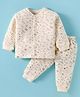 Ollypop Knit Full Sleeves Winter Wear Night Suit with Leaves Print - Cream