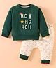 First Smile Fleece Knit Full Sleeves T-Shirt & Diaper Legging Set With Christmas Theme Print - Dark Green
