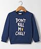 Lazy Bones Looper Knit Full Sleeves T-Shirt With Text Print - Navy Blue