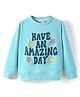 Lazy Bones Looper Knit Full Sleeves T-Shirt with Text Print - Aqua Blue