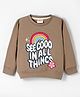 Lazy Bones Looper Knit Full Sleeves T-Shirt with Text Print - Brown