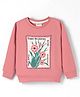 Lazy Bones Looper Knit Full Sleeves T-Shirt with Text & Floral Print - Pink