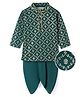 EARTHY TOUCH Single Jersey Knit Floral Foil Printed Kurta Dhoti Set - Dark Green
