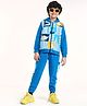 Ollington St. Cotton Knit Full Sleeves Front Open Boat Printed Hooded Sweatjacket & Joggers Set - Blue