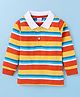 Babyhug Cotton Knit Full Sleeves Polo T-Shirt With Strips Print - Orange & Red