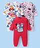 Babyhug Disney Interlock Knit Full Sleeves Rompers With Minnie Mouse Graphics Pack of 3 - Red White & Pink
