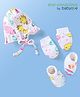 Babyoye Eco Conscious Interlock Cap Gloves and Mittens Set with Sea Life Print - Pink White