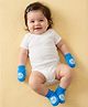 Babyoye Interlock Knit Booties & Mittens Set with Shell Print - Blue