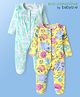 Babyoye 100% Cotton Knit Full Sleeves Eco Jiva Finish Footed Sleep Suits with Tie & Dye & Sea Life Print Pack of 2 - Yellow & White