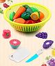 Aditi Toys Fruits and Vegetables Set in a Basket  Includes Chopping Board & Knife, BIS Approved (Yellow)