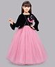 PinkChick Full Sleeves Net Gown With Bow Applique Detailed Jacket Set - Pink