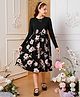 Bolly Lounge Full Sleeves Floral Printed Bow Applique Detailed Dress - Black