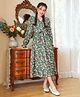 Bolly Lounge Cotton Blend Full Sleeves Floral Printed Dress - Green
