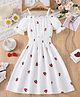 Bolly Lounge Cotton Blend Cold Shoulder Sleeves Strawberry Printed Smocked Dress - White