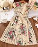 Bolly Lounge Cap Sleeves Floral Printed Dress With Belt - Beige