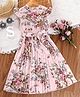 Bolly Lounge Cap Sleeves Floral Printed Dress With Belt - Pink