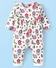 Babyhug 100 % Cotton Knit Full Sleeves Romper with Floral Print & Frill Detailing - White