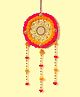 DULI Handmade Dream catcher Wall Hanging  with Pink & Orange Pompoms and Beads for Home Decoration