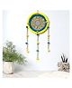 DULI Handmade Dream catcher Wall Hanging  withYellow & Blue Pompoms and Beads for Home Decoration