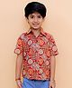 The Mom Store Cotton Half Sleeves Abstract Printed Shirt - Rust Orange