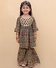 The Mom Store Cotton Three Fourth Sleeves Floral Printed With Lace Embellished Coordinating Kurta & Sharara Set - Red & Green
