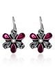 INARI SHINES 925 Oxidised Silver flower Dangle with Ruby and Cubic Zirconia