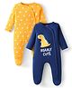 Babyhug Cotton Knit Full Sleeves Sleep Suits With Star & Dino Print Pack of 2 - Navy Blue & Yellow