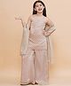 Piccolo Tissue Sleeveless Mirror Work Detailed Kurta & Palazzo With Dupatta Set - Beige