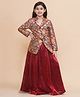 Piccolo Silk Full Sleeves Floral Foil Printed Blazer With Tissue Lehenga Set - Maroon