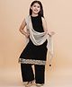 Piccolo Sleeveless Mirror Work Detailed Kurta & Pant With Lace Embellished Dupatta Set - Black