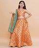 Piccolo Sleeveless Floral Foil Printed Coordinating Lehenga Choli With Lace Embellished Dupatta Set - Orange