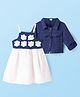 Babyhug Woven Full Sleeves Solid Color Jacket & Frock with Floral Crochet - Navy Blue & White