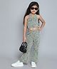 Taffykids Jacquard Sleeveless Halter Tie Up Cutout Abstract Printed Crop Top & Coordinating Bell Bottom Pant Set - Multi Colour
