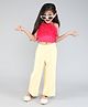 Taffykids Net Ruffle Detailed Singlet Party Crop Top With Solid Pant Set - Pink & Yellow
