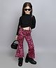 Taffykids Full Sleeves Cut Out Detailed Ruched Sweatshirt With Leopard Printed Bell Bottom Pant Set - Black & Pink