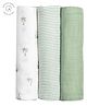 Masilo Organic Cotton Muslin 3 Piece Swaddles For Infant/Baby's,Comfortable and Lighweight, 105 x 105 cm. 0 - 2 Years - Palm - Green
