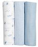 Masilo Organic Cotton Muslin 3 Piece Swaddles For Infant/Baby's,Comfortable and Lighweight, 105 x 105 cm. 0 - 2 Years - Boat - Blue