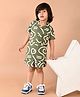 MoMaa Rayon Half Sleeves Abstract Printed Shirt & Shorts Set - Olive Green