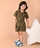MoMaa Pure Cotton Half Sleeves Elephants Printed Shirt & Shorts Set - Green